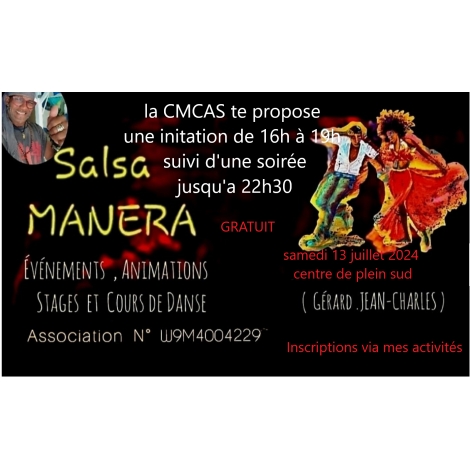 Soirée Salsa Manera - Le Samedi 13 juillet au centre de Plein Sud