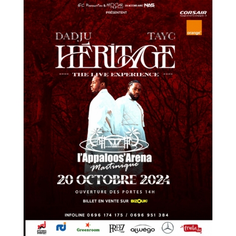 DADJU ET TAYC HERITAGE TOUR MARTINIQUE - Le Dimanche 20 Octobre 2024 - à APPALOOSA'RENA